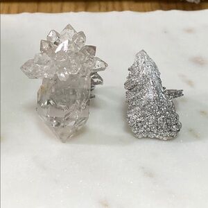 Silver Leaf magnesium feather Ring herkimer clear quartz
